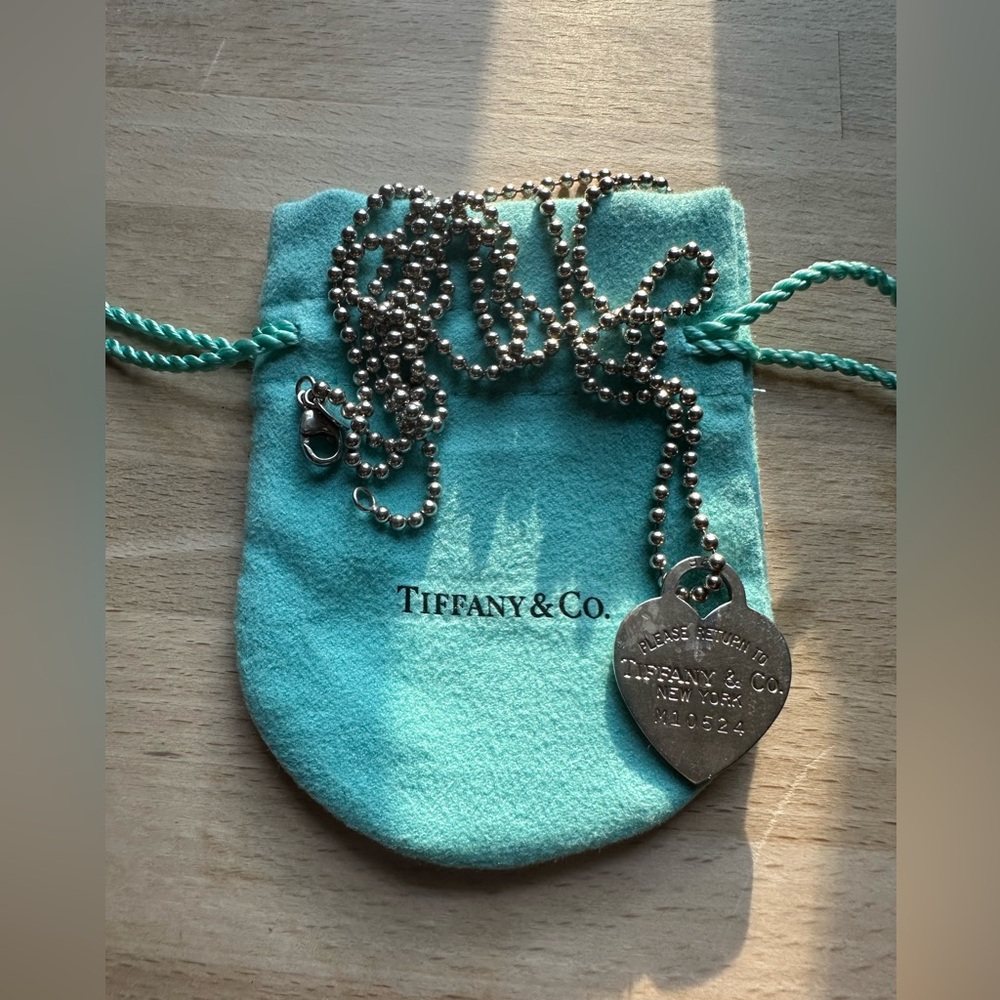 Tiffany & Co. Silver Dog Tag Heart Pendant with Silver Chain